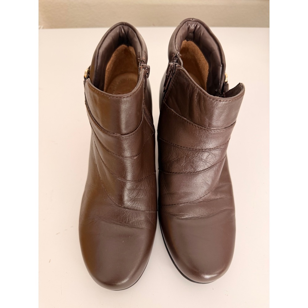 Naturalizer Emilia Brown Leather Ankle Boots Block Heel Side Zip Womens 9.5 M